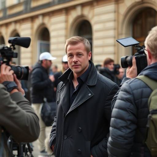 Brad Pitt sur le tournage d'un nouveau film à Paris, entouré de caméras et d'équipes.